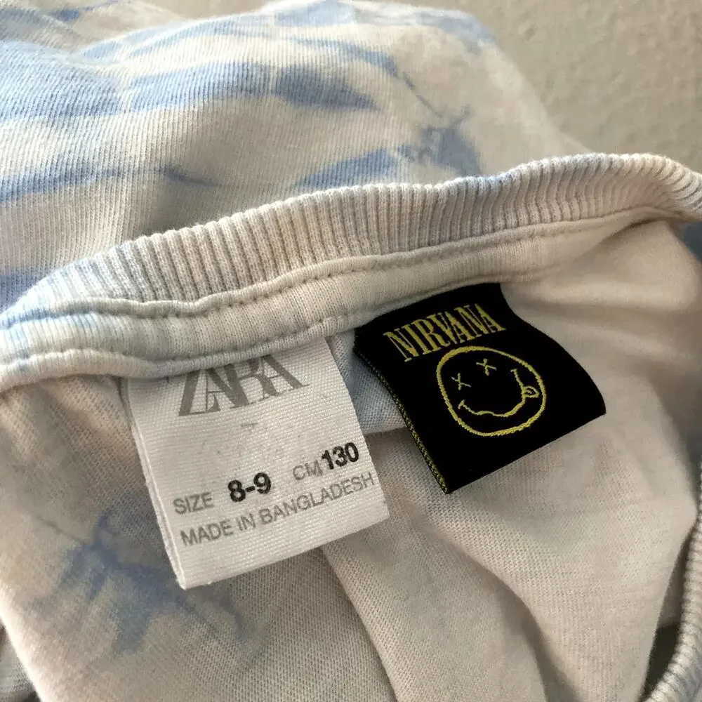 Zara Nirvana Tie Dye T-Shirt - White Blue Pink - 8-9